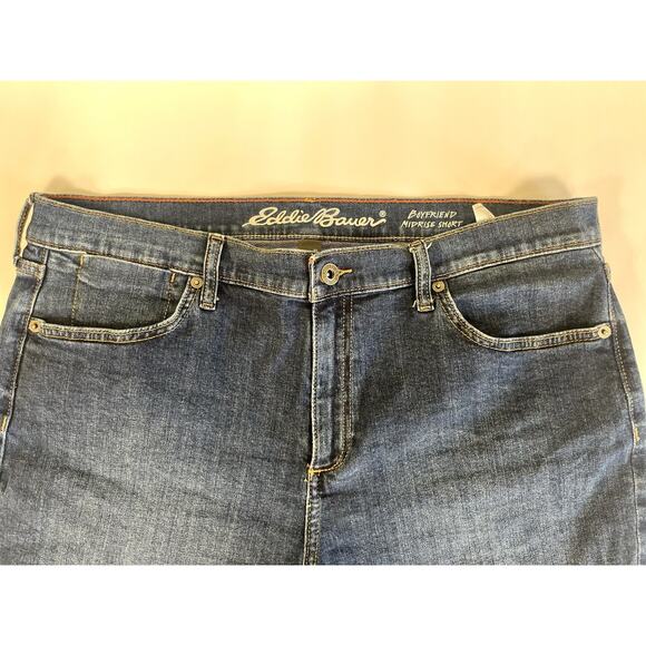 Eddie Bauer Boyfriend Shorts Womens 10 Blue Medium Wash Denim Low Rise Zip Fly - Picture 2 of 12